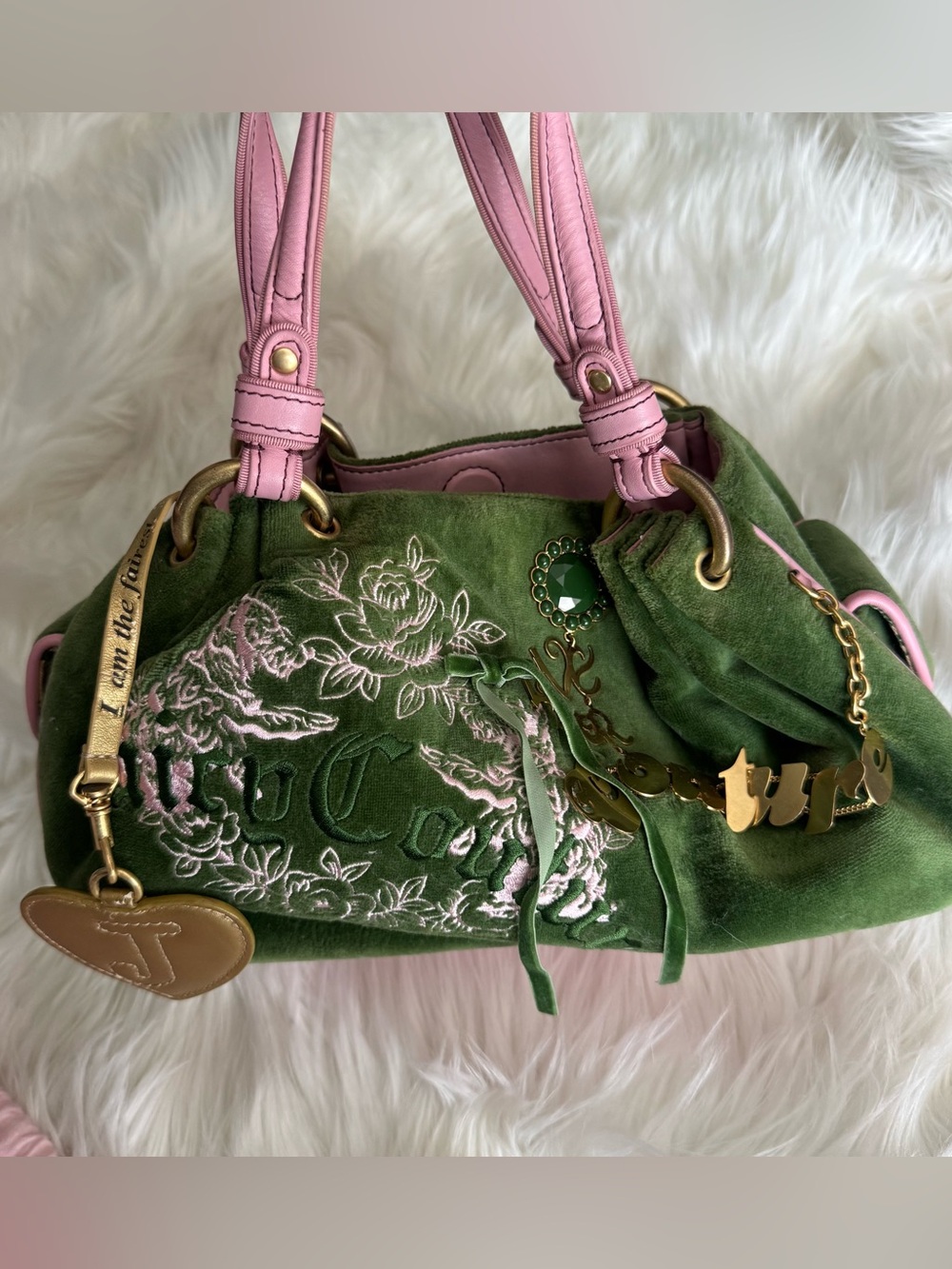 Juicy Couture Extremely Rare Vintage Green & Pink Shoulder Bag